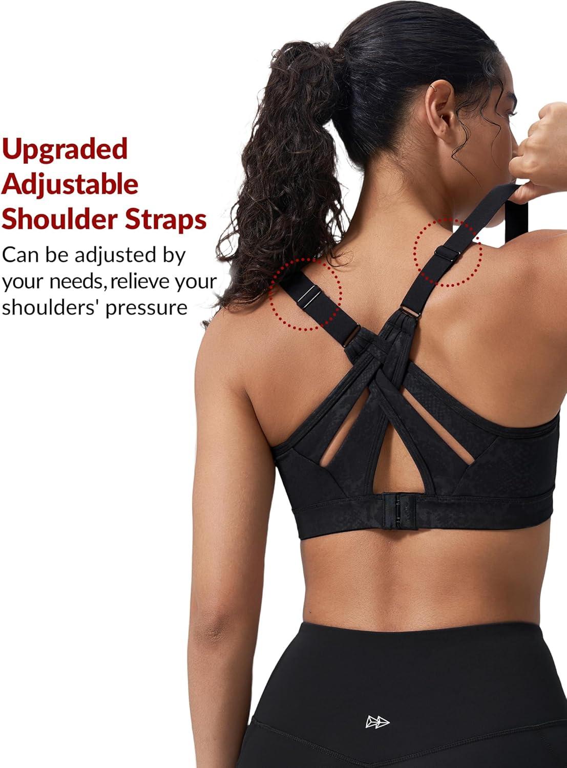 imageYvette Sports Bra High Impact Adjustable Criss Cross Back Full Support for Large Bust No BounceBlack Printed