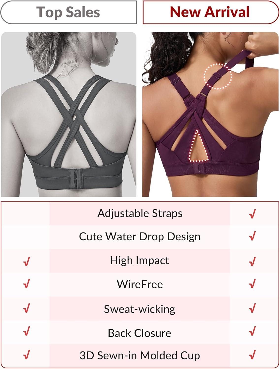 imageYvette Sports Bra High Impact Adjustable Criss Cross Back Full Support for Large Bust No BounceBurgundy Printed