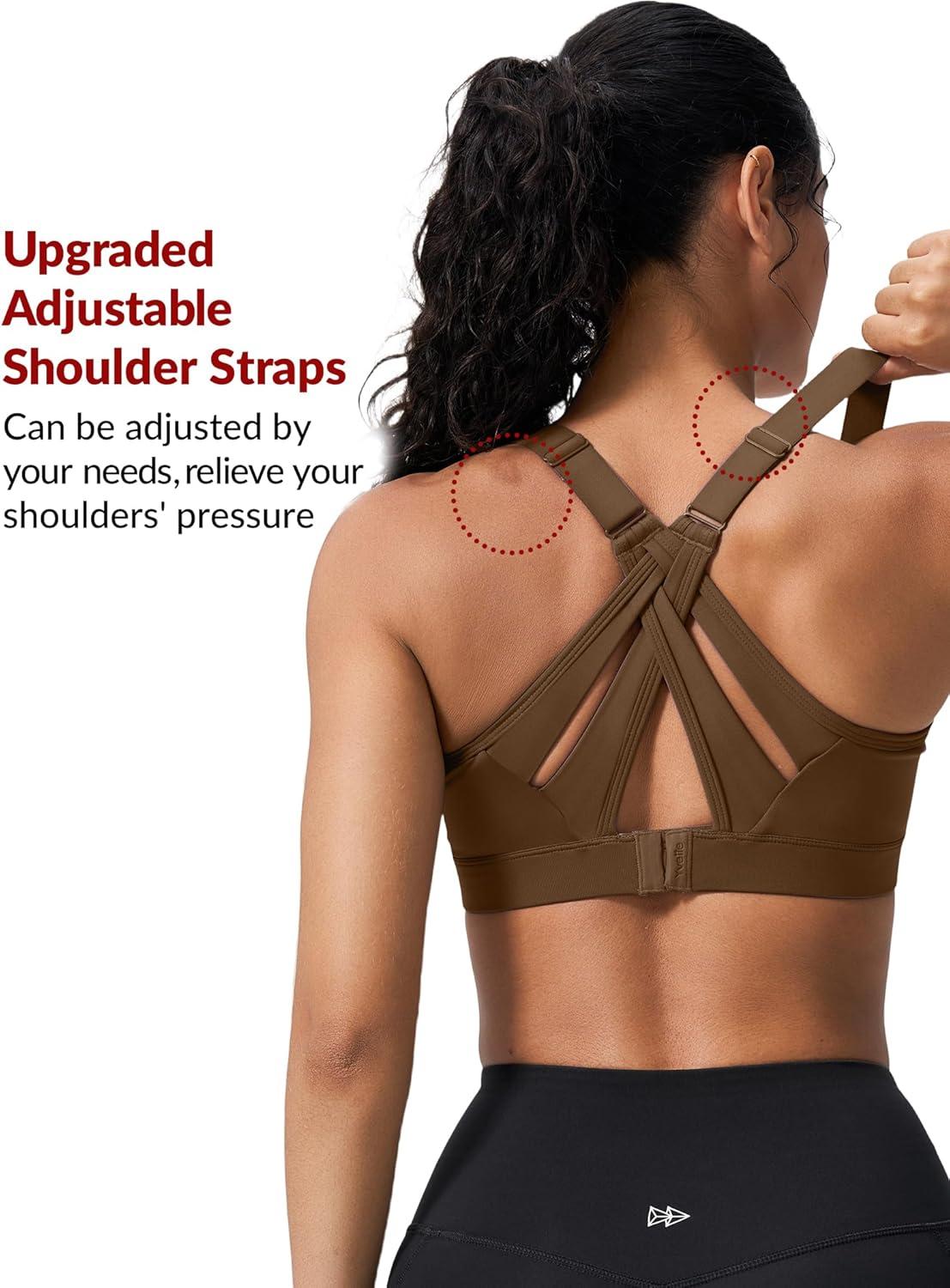 imageYvette Sports Bra High Impact Adjustable Criss Cross Back Full Support for Large Bust No BounceCamel