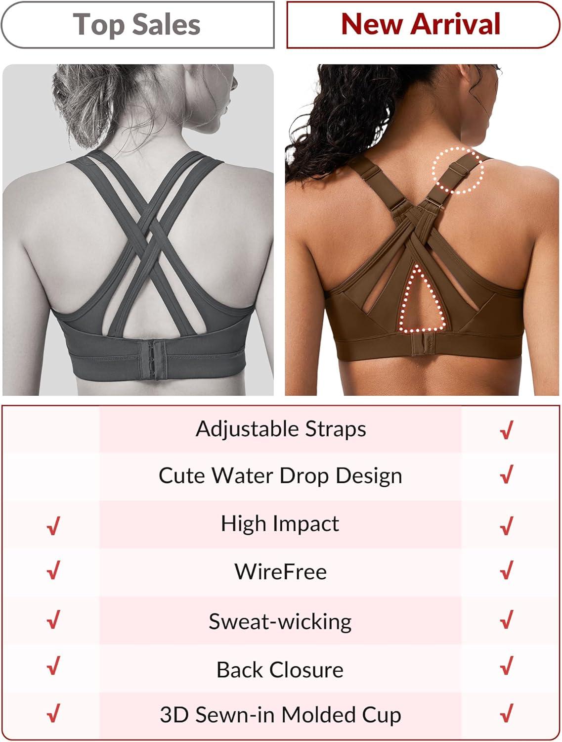 imageYvette Sports Bra High Impact Adjustable Criss Cross Back Full Support for Large Bust No BounceCamel