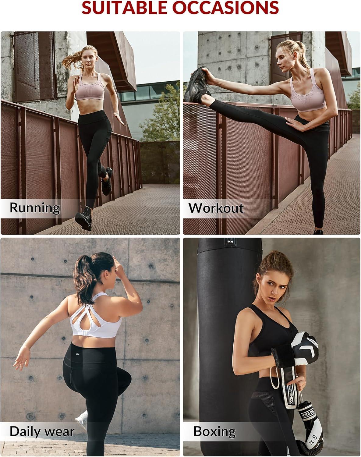 imageYvette Sports Bra High Impact Adjustable Criss Cross Back Full Support for Large Bust No BounceCamel