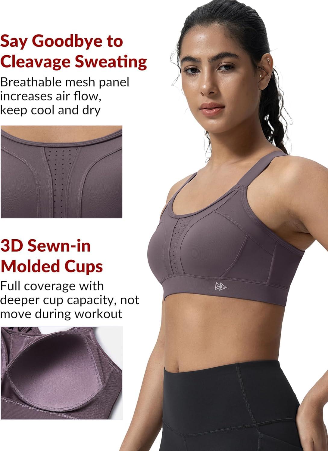 imageYvette Sports Bra High Impact Adjustable Criss Cross Back Full Support for Large Bust No BounceDark Purple