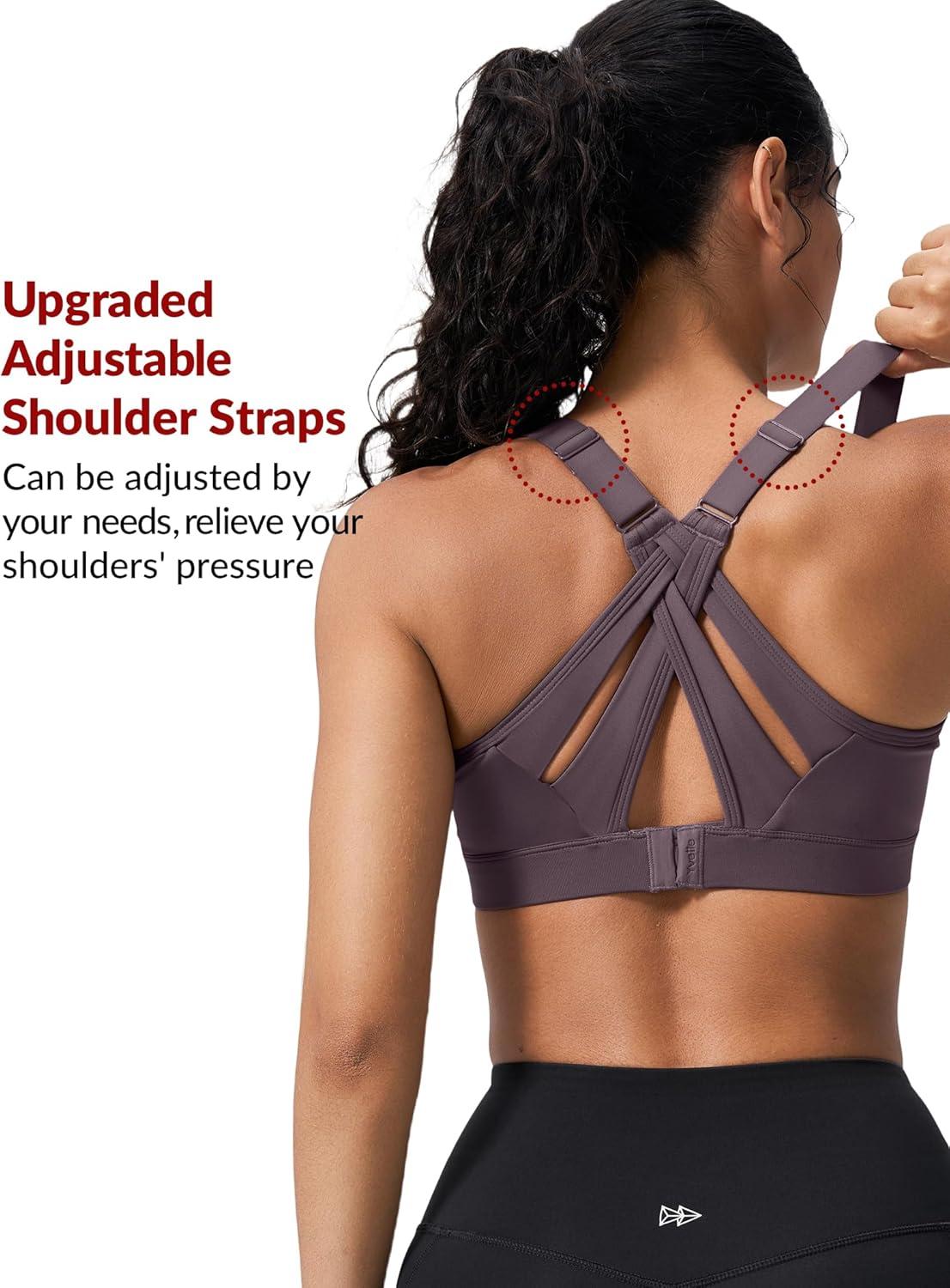 imageYvette Sports Bra High Impact Adjustable Criss Cross Back Full Support for Large Bust No BounceDark Purple