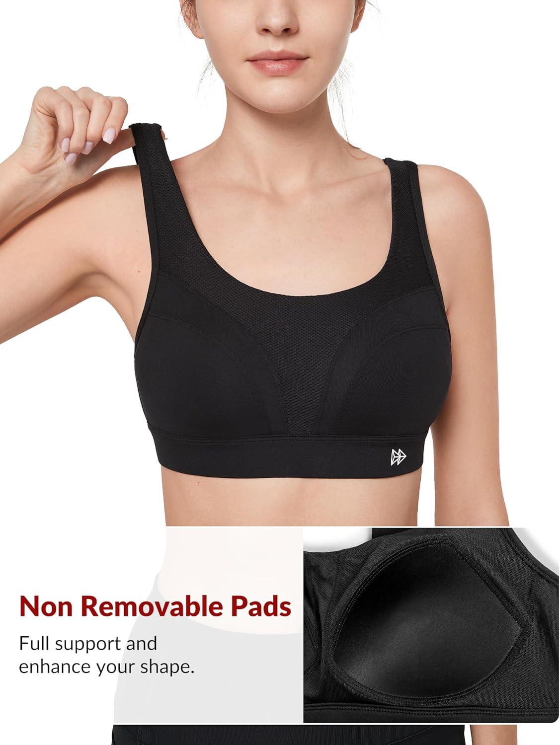imageYvette Supportive Adjustable Sports Bras for Women High Impact Molded Cup Sports Bra Large Bust Wireless RunningBlack