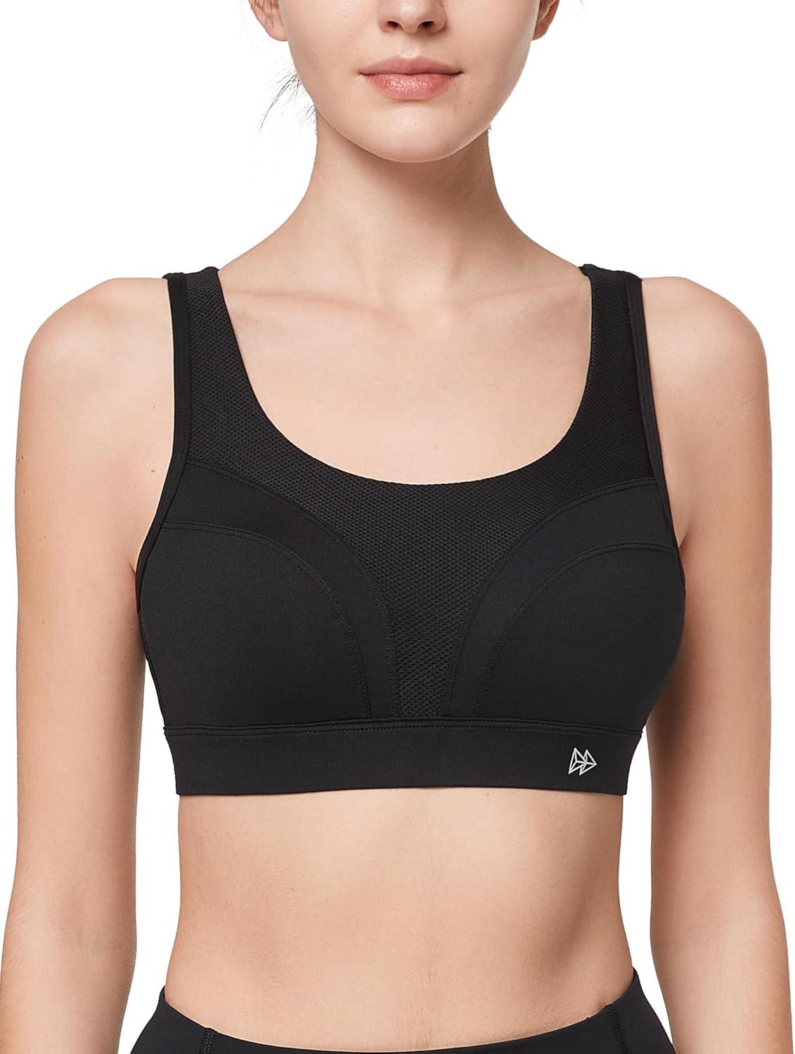 imageYvette Supportive Adjustable Sports Bras for Women High Impact Molded Cup Sports Bra Large Bust Wireless RunningBlack