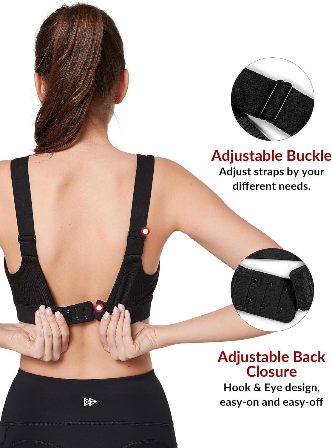 imageYvette Supportive Adjustable Sports Bras for Women High Impact Molded Cup Sports Bra Large Bust Wireless RunningBlack