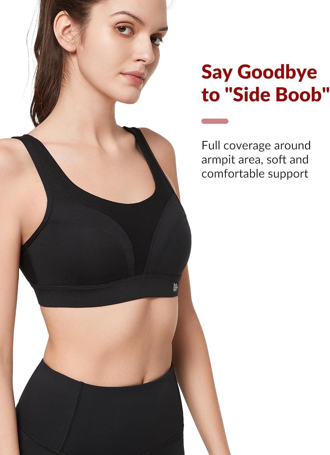 imageYvette Supportive Adjustable Sports Bras for Women High Impact Molded Cup Sports Bra Large Bust Wireless RunningBlack