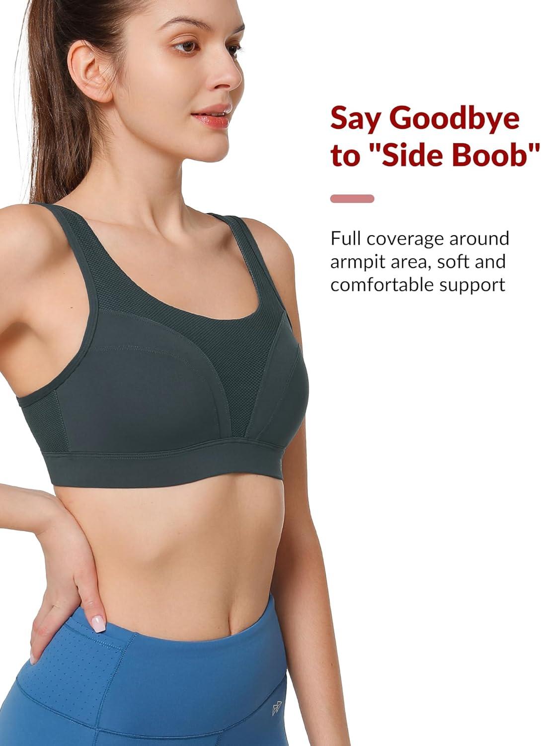 imageYvette Supportive Adjustable Sports Bras for Women High Impact Molded Cup Sports Bra Large Bust Wireless RunningHaze Blue