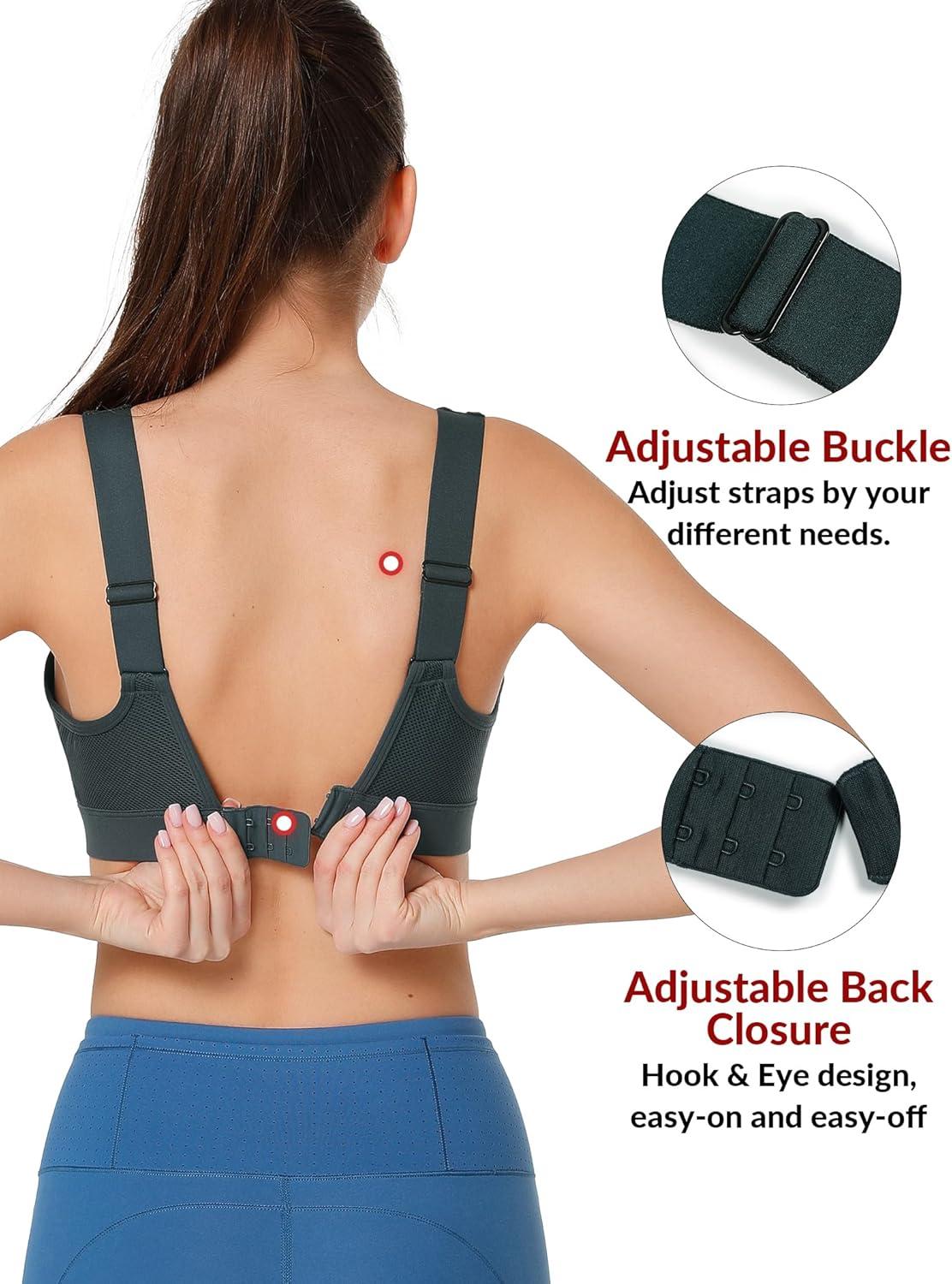 imageYvette Supportive Adjustable Sports Bras for Women High Impact Molded Cup Sports Bra Large Bust Wireless RunningHaze Blue