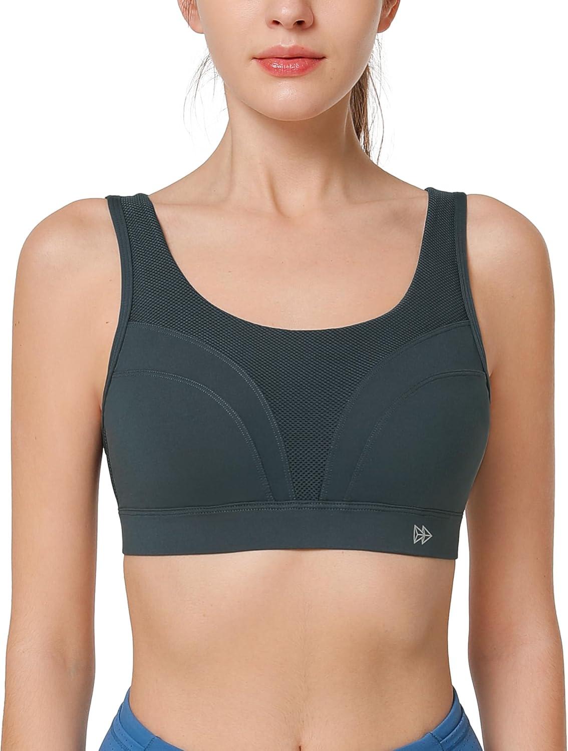 imageYvette Supportive Adjustable Sports Bras for Women High Impact Molded Cup Sports Bra Large Bust Wireless RunningHaze Blue