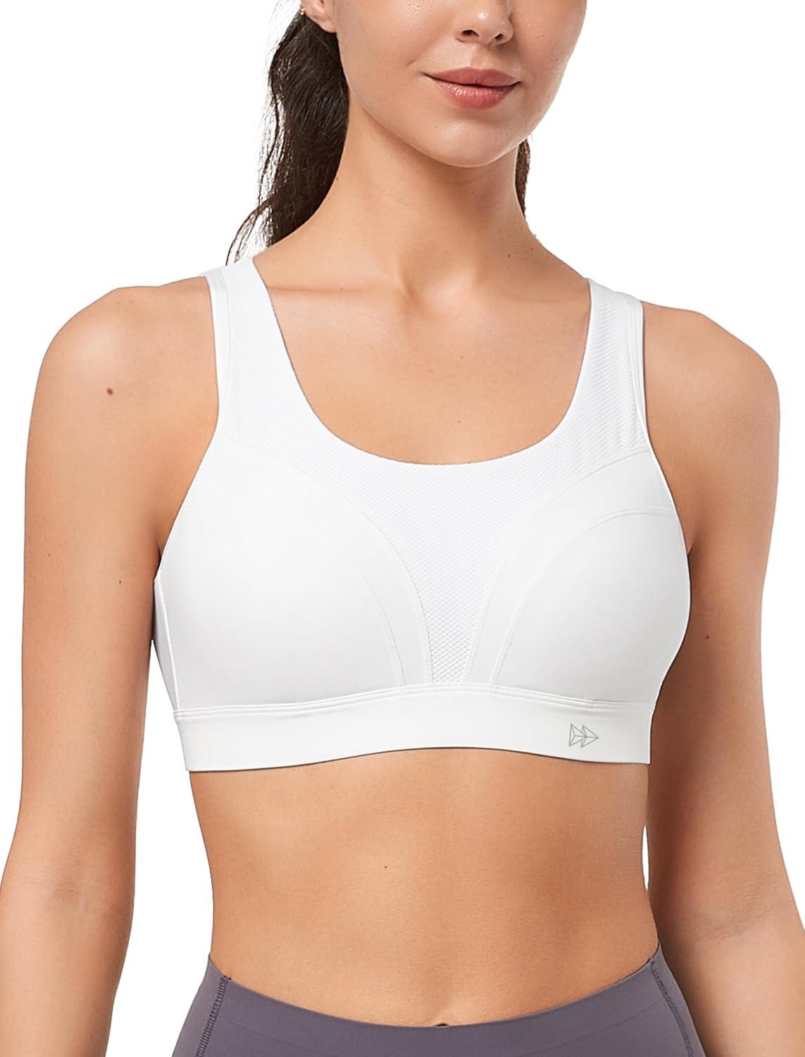 imageYvette Supportive Adjustable Sports Bras for Women High Impact Molded Cup Sports Bra Large Bust Wireless RunningWhite