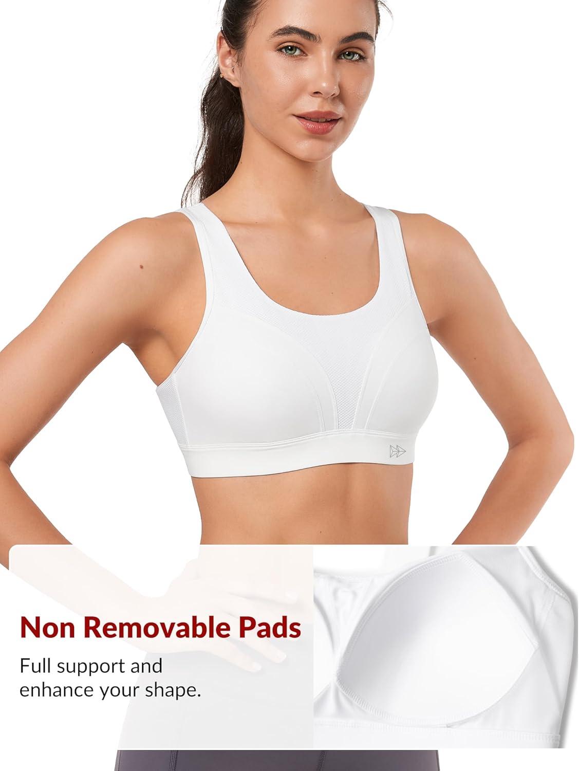 imageYvette Supportive Adjustable Sports Bras for Women High Impact Molded Cup Sports Bra Large Bust Wireless RunningWhite