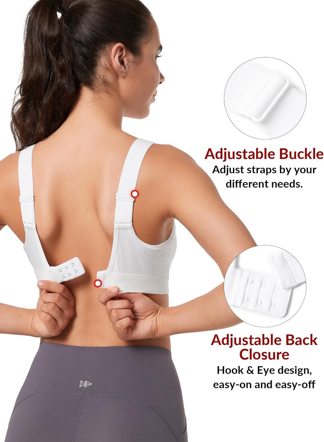 imageYvette Supportive Adjustable Sports Bras for Women High Impact Molded Cup Sports Bra Large Bust Wireless RunningWhite