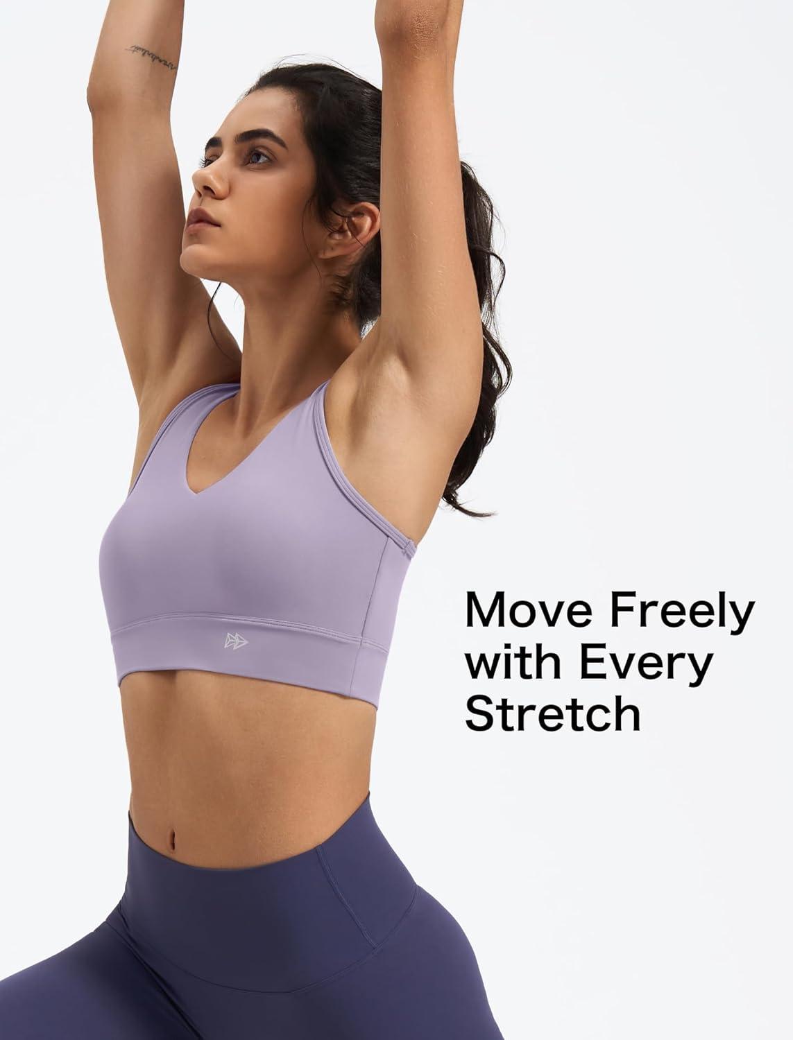 imageYvette Womens Cross Back Sports Bras UNeck Yoga Bra with Wide Straps ampamp Fixed Pads for Workout GymLavender