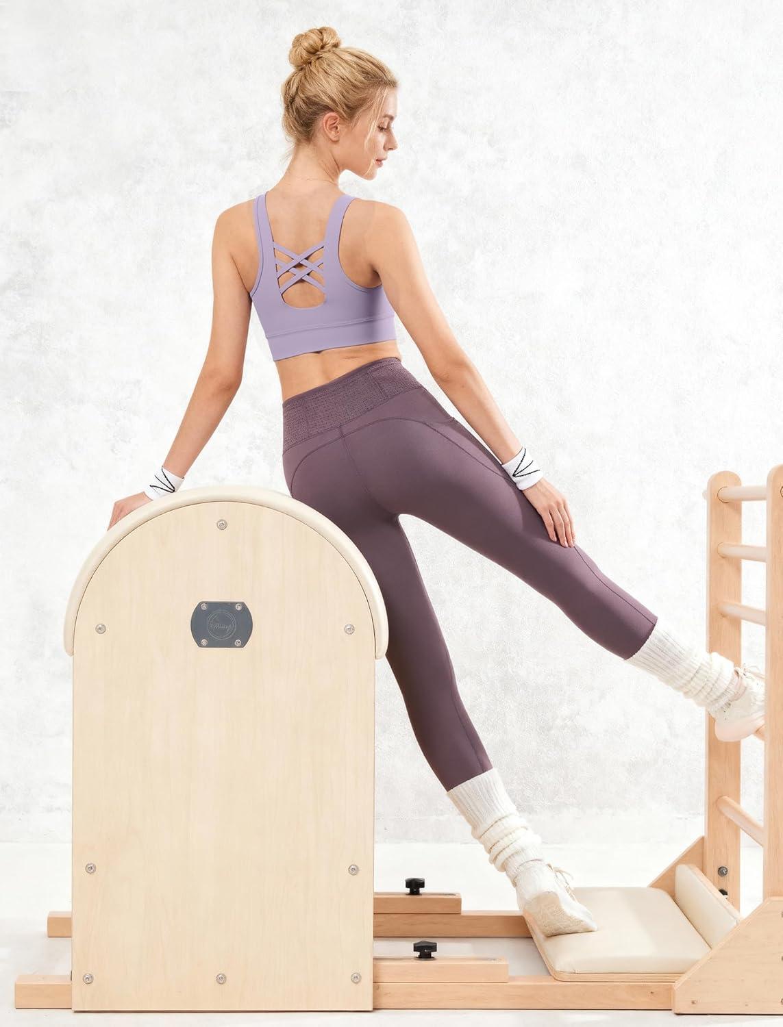 imageYvette Womens Cross Back Sports Bras UNeck Yoga Bra with Wide Straps ampamp Fixed Pads for Workout GymLavender