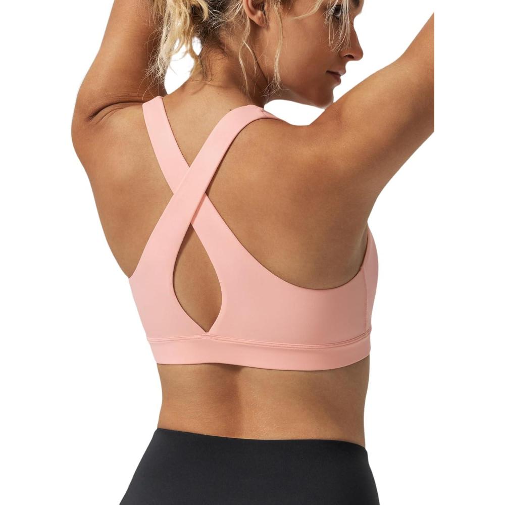 imageYvette Criss Cross Back Yoga Bra with Removable Pad Sports Bras for Women Light Support SexyPink