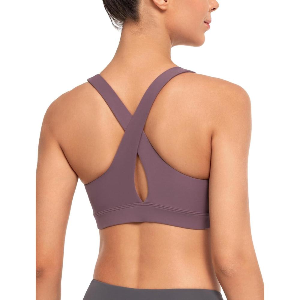 imageYvette Criss Cross Back Yoga Bra with Removable Pad Sports Bras for Women Light Support SexyPurple