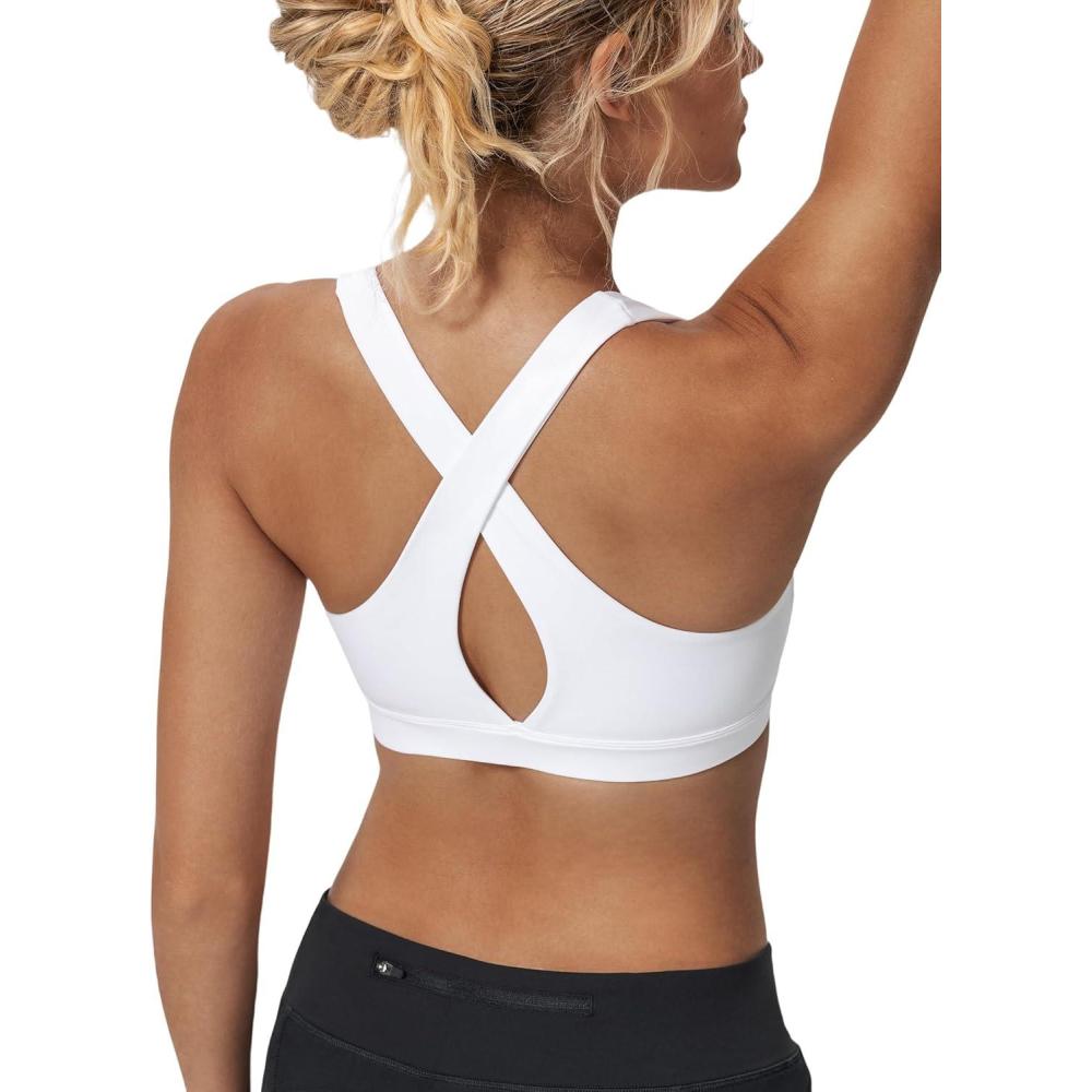 imageYvette Criss Cross Back Yoga Bra with Removable Pad Sports Bras for Women Light Support SexyWhite