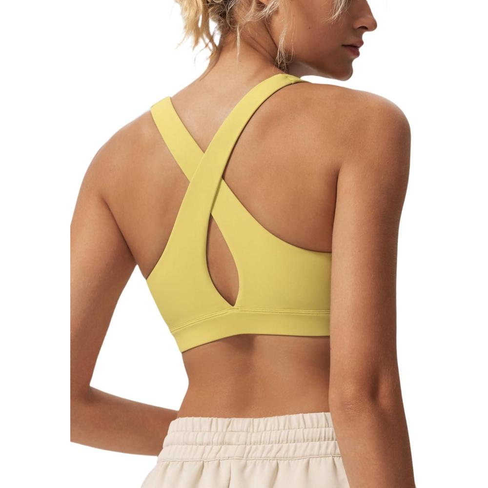 imageYvette Criss Cross Back Yoga Bra with Removable Pad Sports Bras for Women Light Support SexyYellow