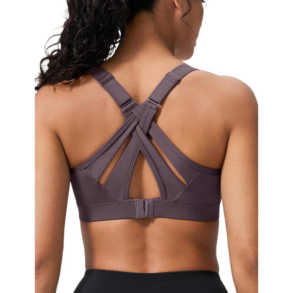 imageYvette Sports Bra High Impact Adjustable Criss Cross Back Full Support for Large Bust No BounceDark Purple