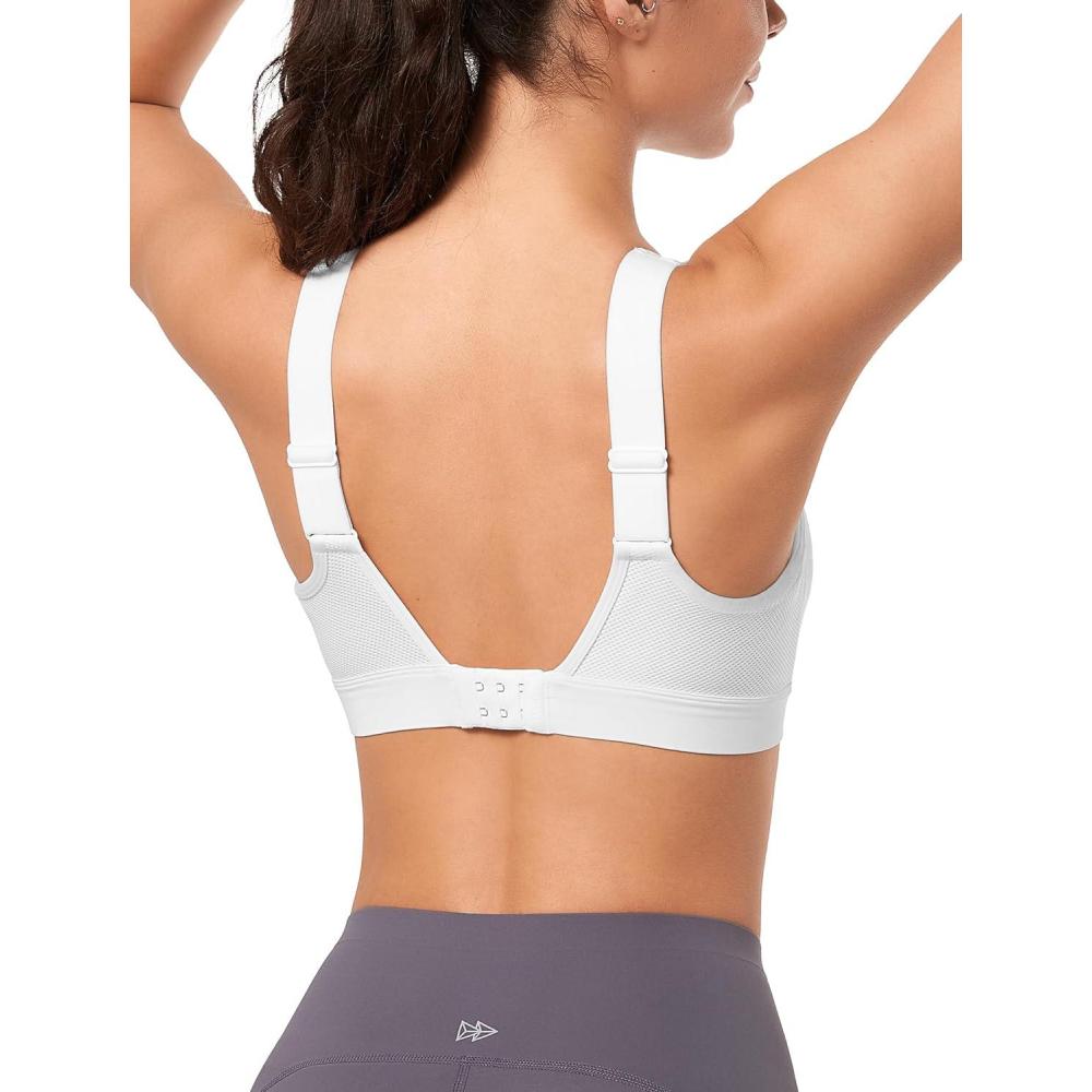 imageYvette Supportive Adjustable Sports Bras for Women High Impact Molded Cup Sports Bra Large Bust Wireless RunningWhite