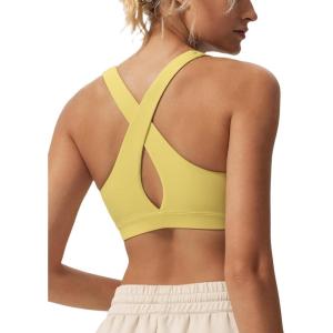 imageYvette Criss Cross Back Yoga Bra with Removable Pad Sports Bras for Women Light Support SexyYellow