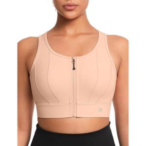 imageYvette Front Closure Sports Bras for Women High Support Large Bust Supportive Sports Bra High Impact for RunningPastel Pink