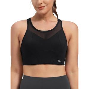 imageYvette Racerback High Neck Sports Bra High Support Sports Bras for Women No Bounce Soft Moisture Wicking Supportive RunningBlack