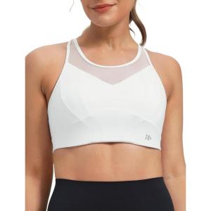 imageYvette Racerback High Neck Sports Bra High Support Sports Bras for Women No Bounce Soft Moisture Wicking Supportive RunningWhite