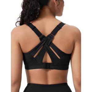 imageYvette Sports Bra High Impact Adjustable Criss Cross Back Full Support for Large Bust No BounceBlack Printed