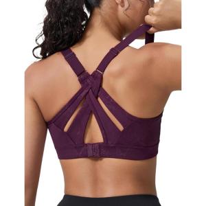 imageYvette Sports Bra High Impact Adjustable Criss Cross Back Full Support for Large Bust No BounceBurgundy Printed