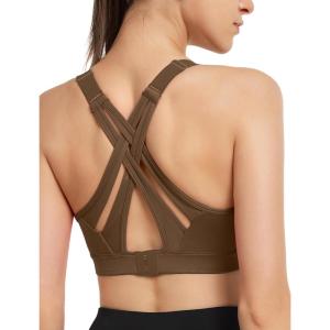 imageYvette Sports Bra High Impact Adjustable Criss Cross Back Full Support for Large Bust No BounceCamel