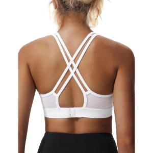 imageYvette Womens Sports Bra with Adjustable BackSexy V Neck Bra 2in1 Design for Yoga ampamp Daily WearWhite