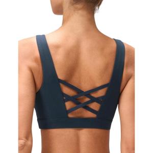 imageYvette Cross Back Yoga Bra U Neck Wide Straps Sports Bra with Removable CupsNavy Blue