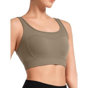 imageYvette Workout Sports Bra for Women RibKnit Patchwork Design Elastic Wide StrapGrey