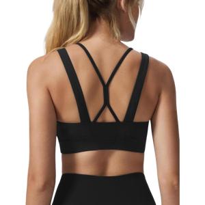 imageYvette VNeck Yoga Bra with Fixed Cups CrossBack Design Sports Bras Workout Crop Top for WomenBlack