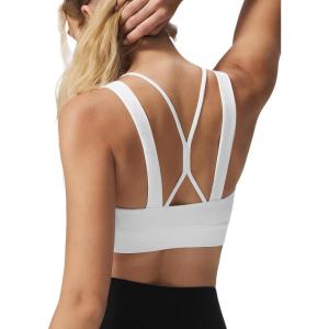 imageYvette VNeck Yoga Bra with Fixed Cups CrossBack Design Sports Bras Workout Crop Top for WomenWhite