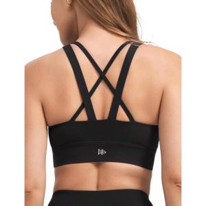 imageYvette Criss Cross Back Padded Strappy U NeckYoga Sports Bras with Removable Cups Light Support Wireless Bra Cropped Tank TopBlack