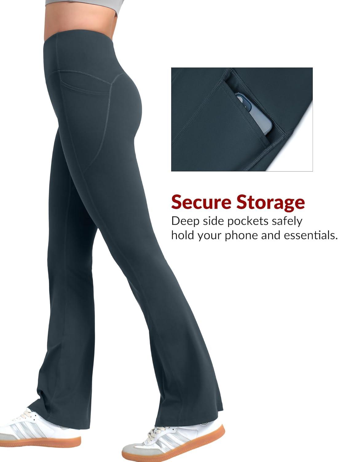 imageYvette Flare Yoga Leggings for Women with Pockets High Waisted Tummy Control Non See Through Gym Workout Bootcut PantsHaze Blue