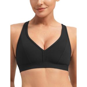 imageYvette Sports Bra Sexy V Neck Yoga Bra Cross Back Light Support Wide Straps with Builtin PadsBlack