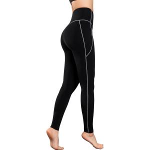 imageYvette High Waisted Leggings with Pockets for Women Tummy Control Color Blocking Yoga Pants for Gym Running WorkoutBlack