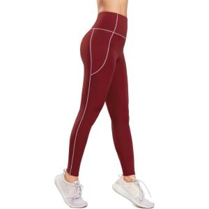 imageYvette High Waisted Leggings with Pockets for Women Tummy Control Color Blocking Yoga Pants for Gym Running WorkoutBurgundy