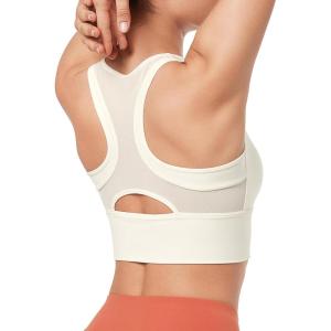 imageYvette Mesh Desin Light Support Sports Bras for Women Wide Sides Racerback V Neck Yoga Bras Tank TopBeige