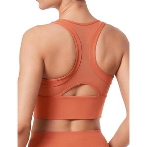 imageYvette Mesh Desin Light Support Sports Bras for Women Wide Sides Racerback V Neck Yoga Bras Tank TopCoral Red