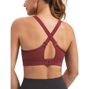 imageYvette Supportive Sports Bra Adjustable Straps Plus Size Workout Running High Impact Sports Bras for Women Sewn in PadsBurgundy