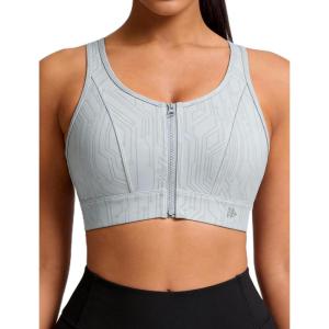 image:imageYvette Front Zipper Sports Bras for Women High Impact Support for Large Breasts Supportive Running Sports Bra Sewnin PadsGrey