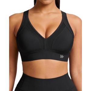 image:imageYvette Sports Bras for Women High Impact Support Sleek VNeck with Adjustable Criss Cross Straps for RunningampWorkoutBlack