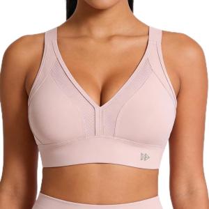 image:imageYvette Sports Bras for Women High Impact Support Sleek VNeck with Adjustable Criss Cross Straps for RunningampWorkoutWater Pink