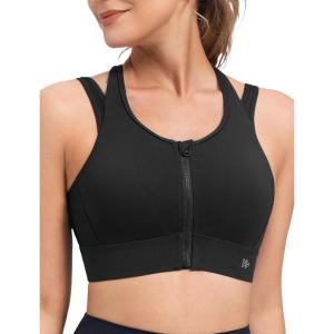 image:imageYvette Front Closure High Support Sports Bras for Women Double Straps Plus Size Sports Bra with Sewn in PadsBlack