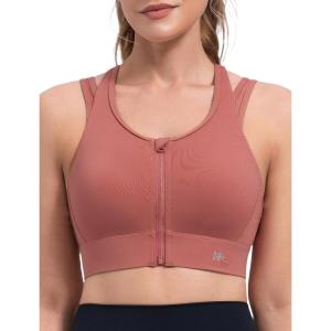 image:imageYvette Front Closure High Support Sports Bras for Women Double Straps Plus Size Sports Bra with Sewn in PadsRose Red